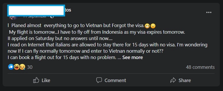 Tourist can not enter Vietnam without Vietnam visa - example 1