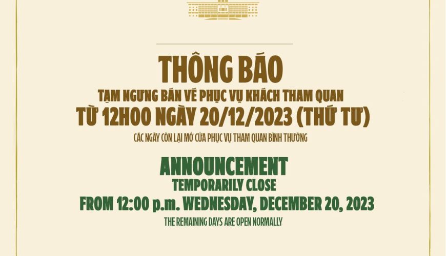 Independence Palace is closed for visitors on 20th December 2023