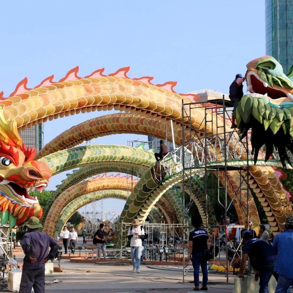 100-meter-long Dragon figure on Nguyen Hue Flower Street is almost finished