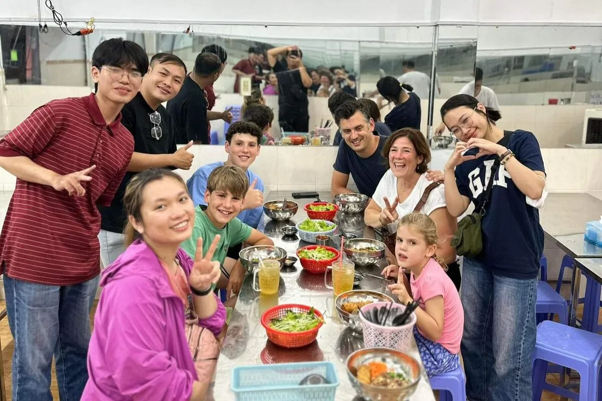 Photo time in our food tour by motorbike