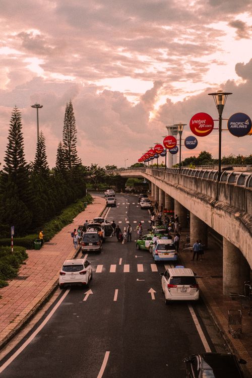 Busy entrance of Tan Son Nhat International Airport in Ho Chi Minh City