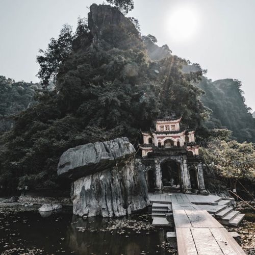 Scenic Tam Coc landscape with limestone karsts and river in Ninh Binh, Vietnam