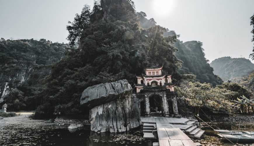 Scenic Tam Coc landscape with limestone karsts and river in Ninh Binh, Vietnam