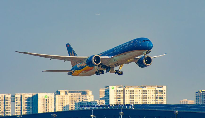 Vietnam Airlines plane taking off from Ho Chi Minh City airport