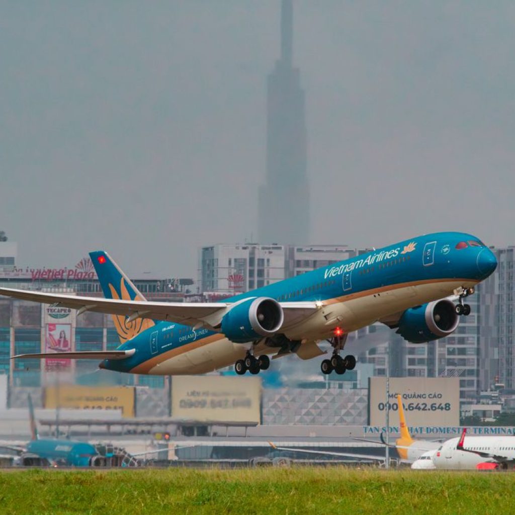 Vietnam Airlines plane taking off from an airport