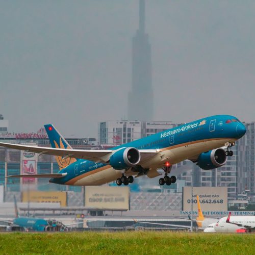 Vietnam Airlines plane taking off from an airport