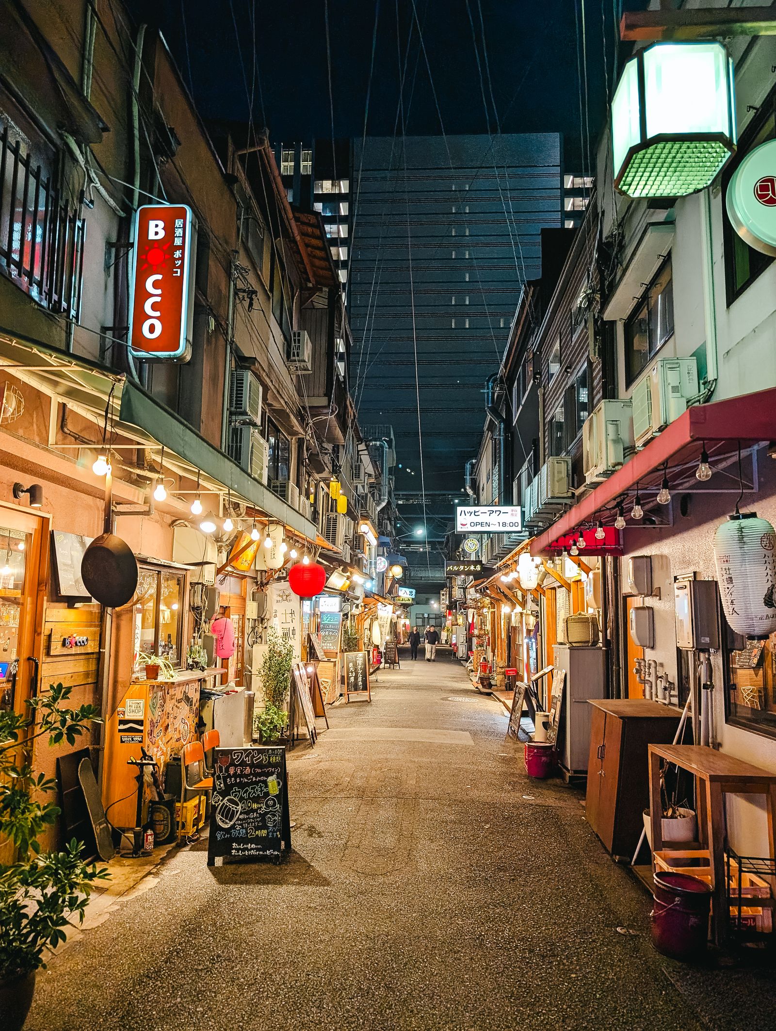 Illuminated shop and restaurant signs along a Japanese dining lane