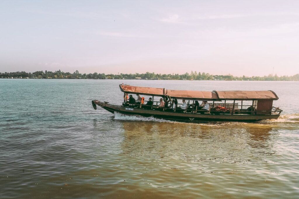 Traditional passenger boat on the Mekong River in Vinh Long