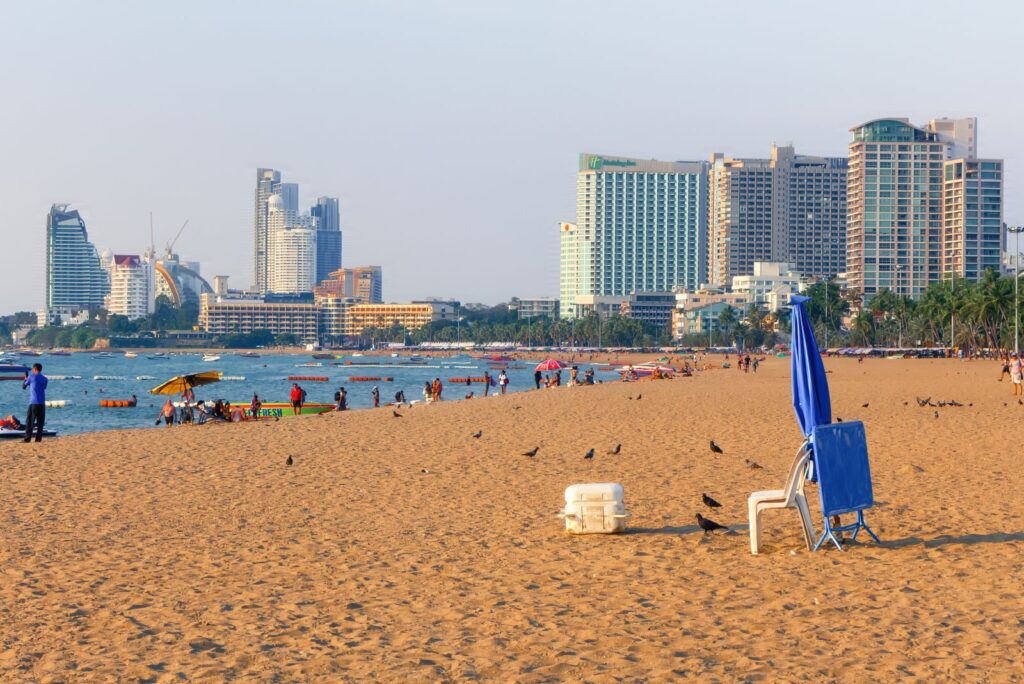Pattaya beachfront with high-rise hotels along the bay