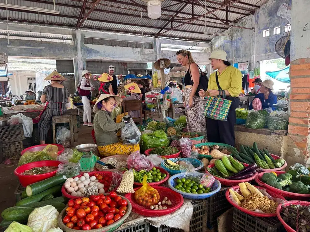 Local market visit on the morning Hue cooking class option