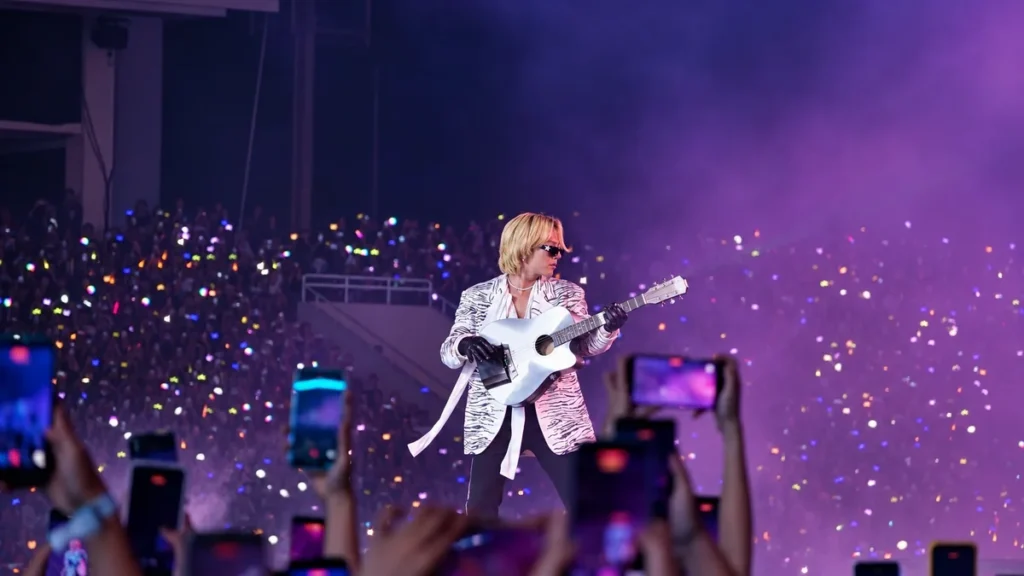 G-Dragon performs with a guitar at Big Bang’s Hanoi concert on October 25, 2026.