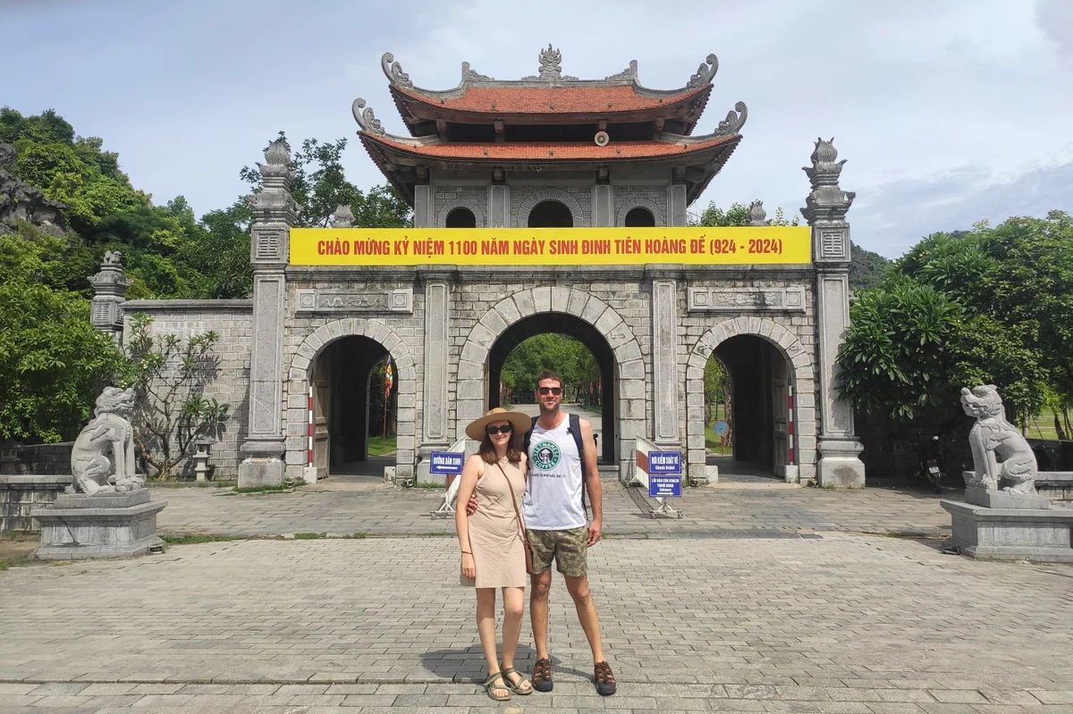 Guests at the ancient capital gateway in Hoa Lu
