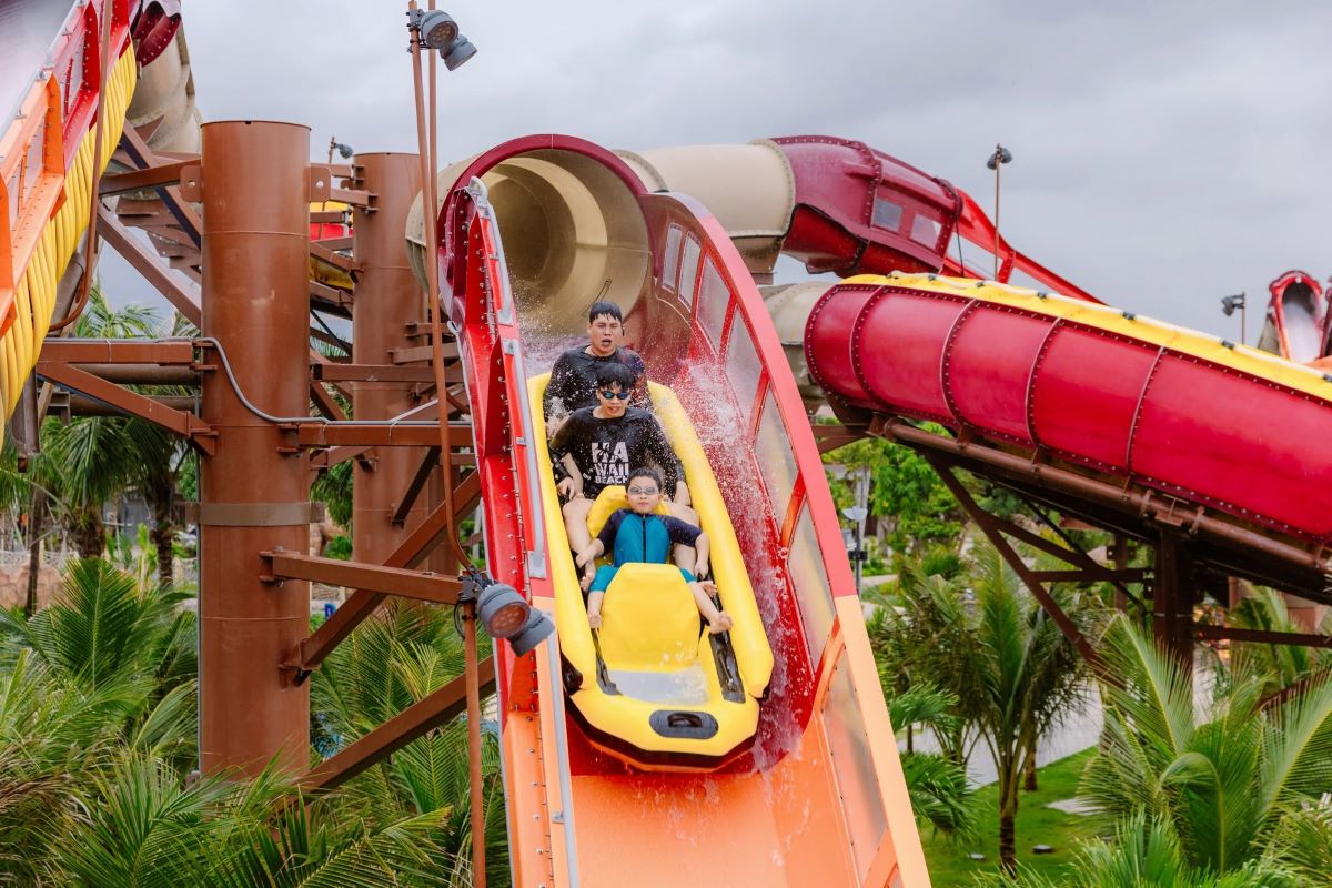 Guests riding a raft slide at SunWorld Vung Tau Waterpark