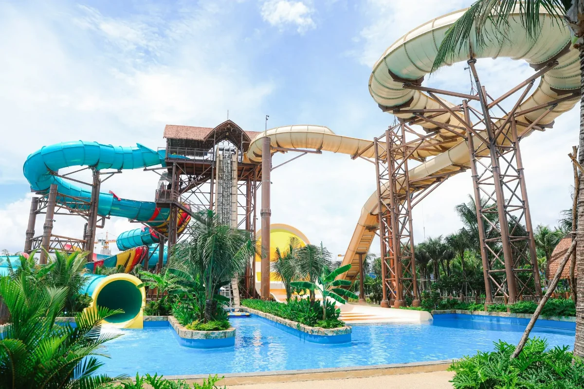 Water slides and a pool at SunWorld Vung Tau Waterpark