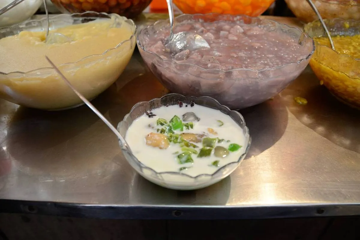 Vietnamese sweet desserts displayed at a local food stall